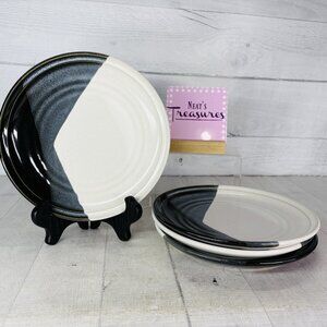Noritake Stoneware DURANGO 8647 Black Blue Abstract Panels Salad Plates Set 4